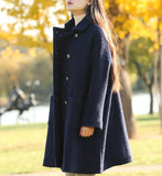 Double Breast Loose A-line Women Coat Winter Wool Coat Plus Size Coat