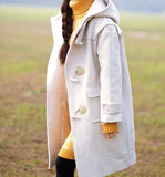 White Loose Horn Button Women Coat Winter Wool Coat Plus Size Coat