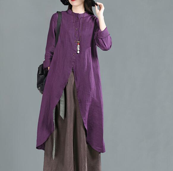 purple linen shirt dress Lilac Linen Shirt Dress: Short Sleeve Button-down Tunic
