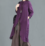 women-purple-linen-long-shirts-3/4-sleeves-dresses-shirts-outfit