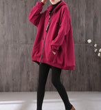 Print Hooded Loose Blouse Spring Tunic Casual Women Zipper Cotton Tops WG961707