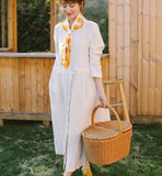 White Linen Women Dress Long Sleeve Women Linen Shirts Dresses With Buttons S90921