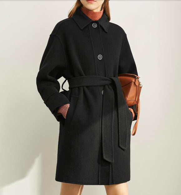 Handmade Wool Coat, Women Winter Coat, Black Wool Coat Jacket 0223
