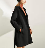 Cashmere Women Winter Black Handmade Double Face Long Women  Wool Coat Jacket