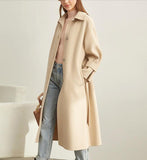 Women Long Wool Coat Handmade Winter Cashmere Coat Jacket Waist Belt 3211