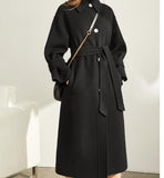 Black Woolen Winter Coat, Long Women Handmade Wool Coat Jacket/0022