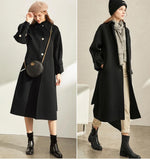 Black Woolen Winter Coat, Long Women Handmade Wool Coat Jacket/0022