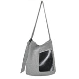 Leather Canvas Patchwork Simple Style Women Single Shoulder Bag