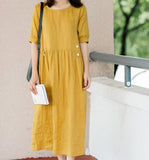 YELLOW-100%-linen-women-Dresses-summer-women-dresses-