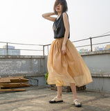Yellow-Women's-Skirts-Summer-Organza-Skirt-Elastic-Waist