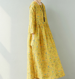 Yellow Floral  Linen loose Summer Women Dress SJ9201229